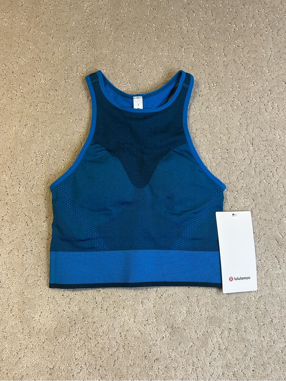 NWT Lululemon Womens 2 Blue Seamless Mesh Shelf Bra Training Tank Cropped